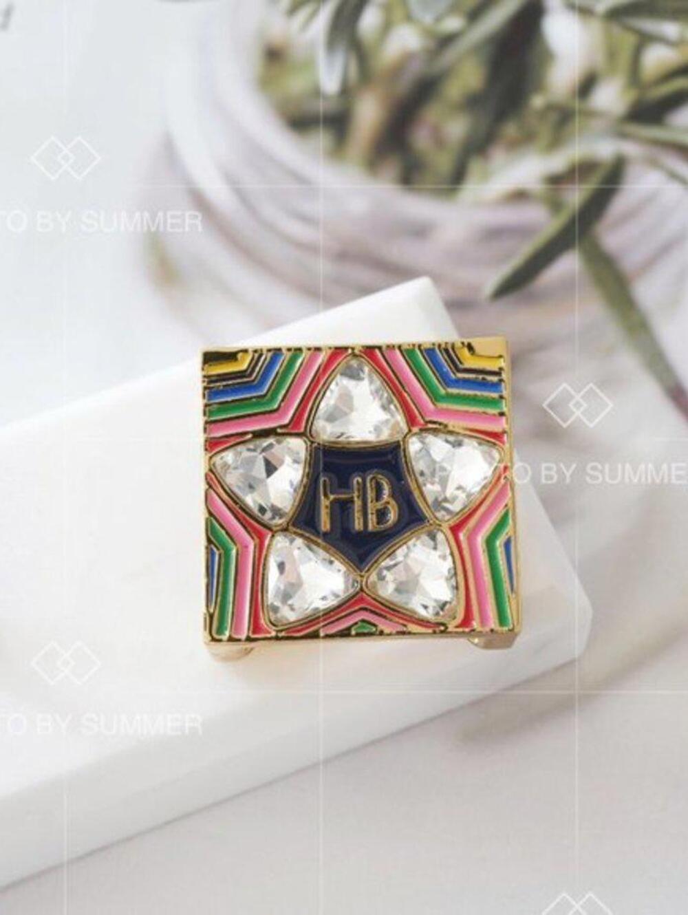 Henri Bendel Enamel Crystal Star Logo Brooch Scarf Pin